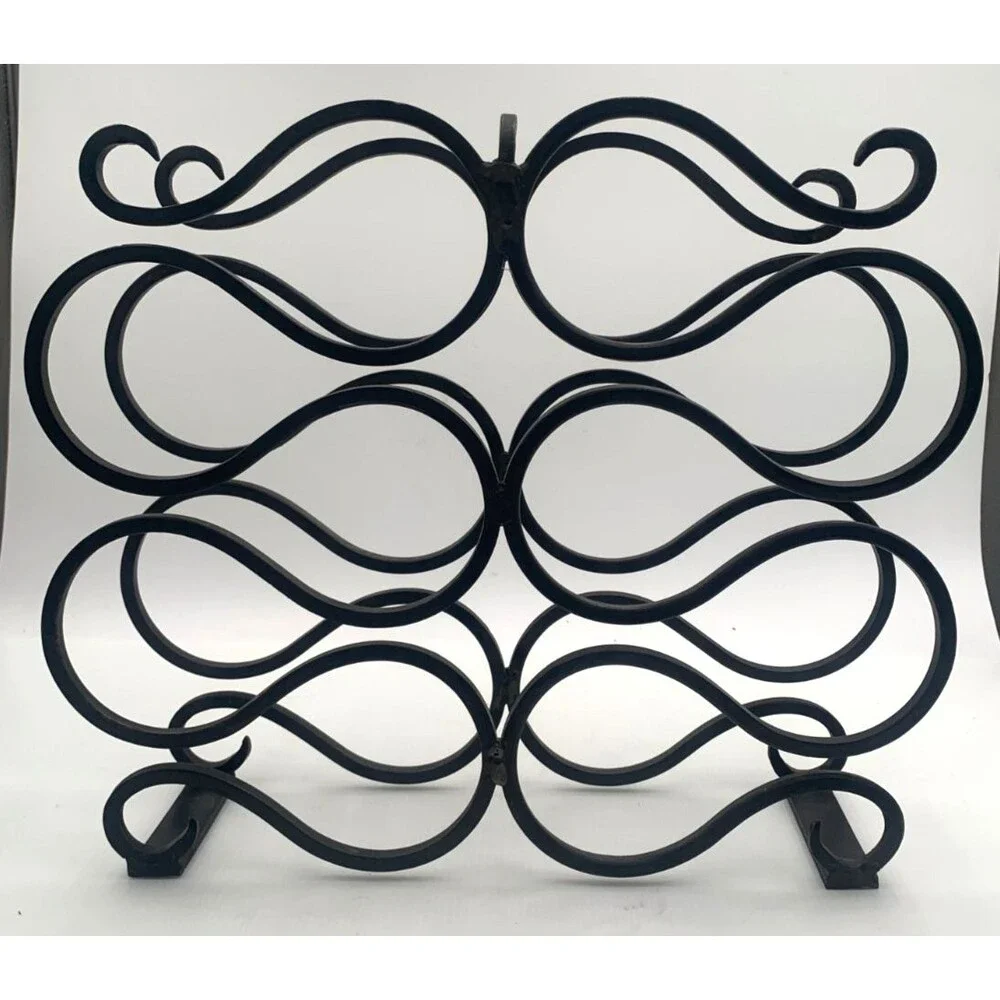 Vintage Elegant Heavy Duty Wrought Iron Scroll Wine Rack 10 Bottle Holder Black
